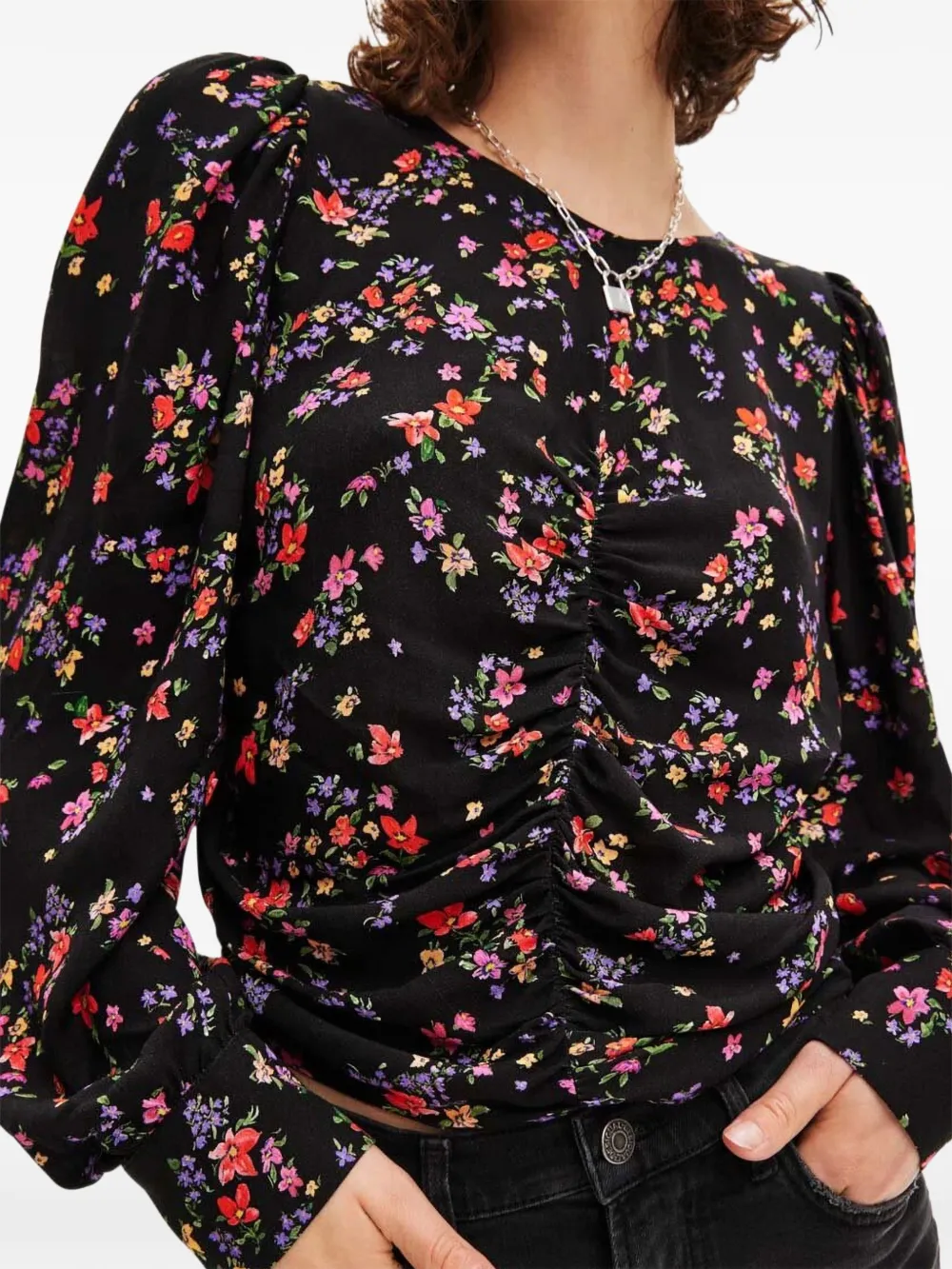Desigual floral gathered blouse Zwart