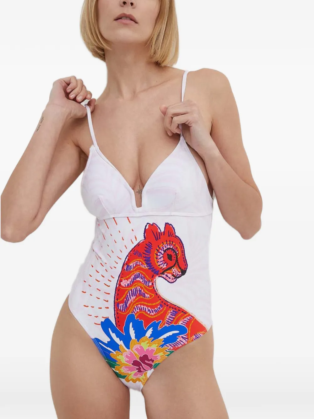 Desigual maillot de bain Strappy Cat à imprimé graphique et encolure en v - Blanc Desigual maillot de bain Strappy Cat à imprimé graphique et encolure en v - Blanc