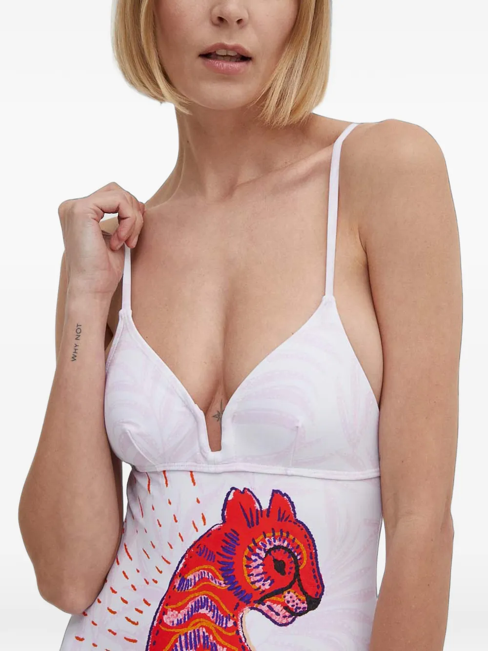 Desigual Strappy Cat badpak met V-hals en grafische print Wit