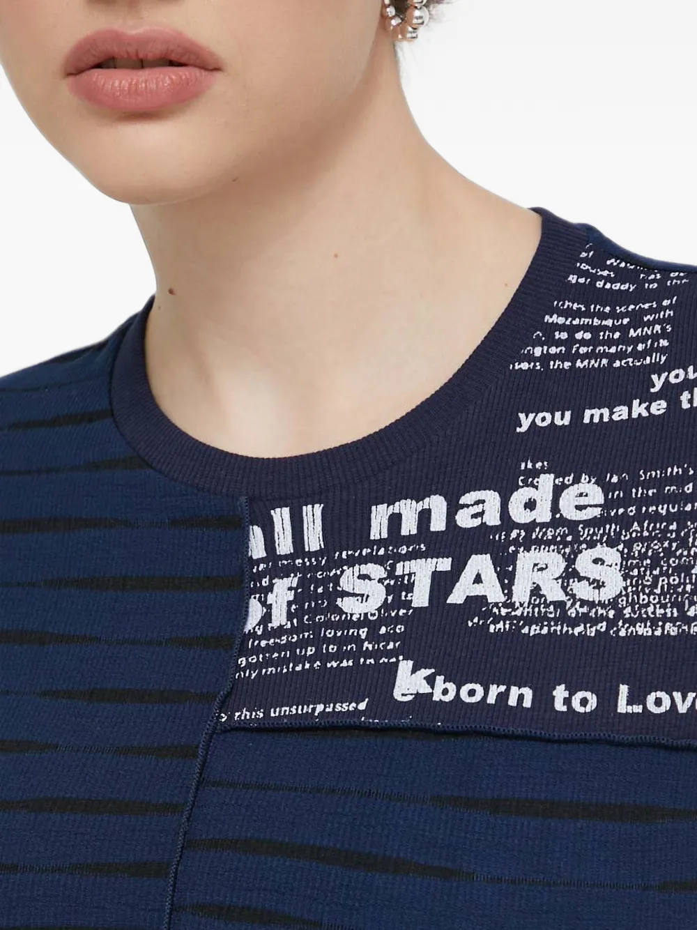 Desigual Low gestreept T-shirt met print Blauw