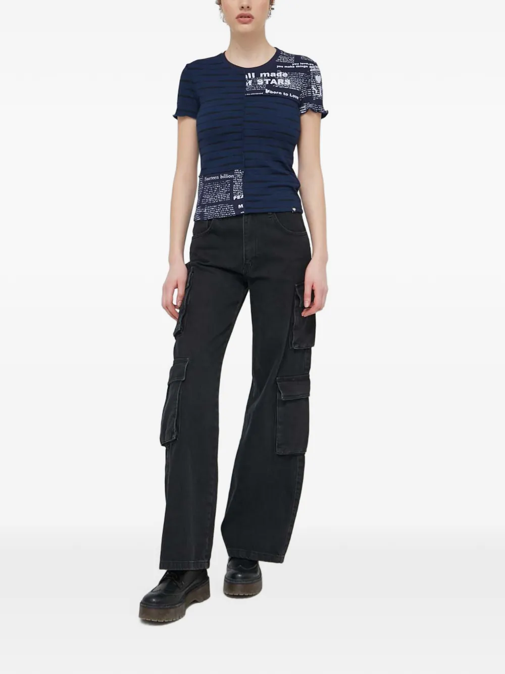 Desigual Low gestreept T-shirt met print Blauw