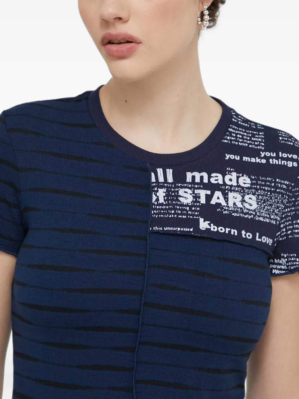 Desigual Low gestreept T-shirt met print Blauw