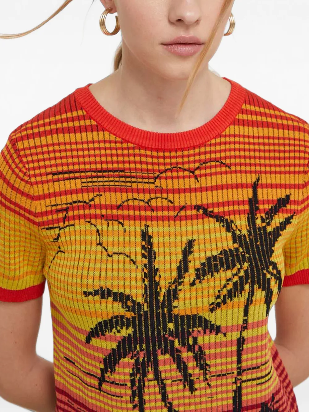 Desigual Palm Tree knitted T-shirt Oranje