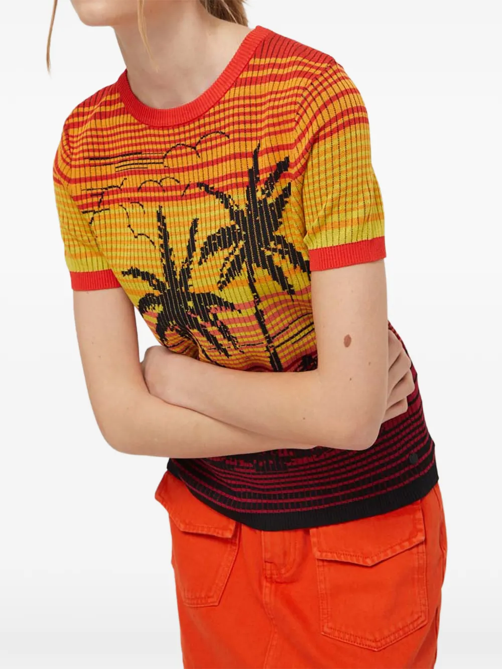Desigual Palm Tree knitted T-shirt Oranje