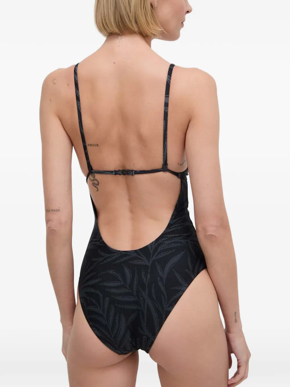 Desigual Strappy Cat badpak met V-hals en grafische print Zwart