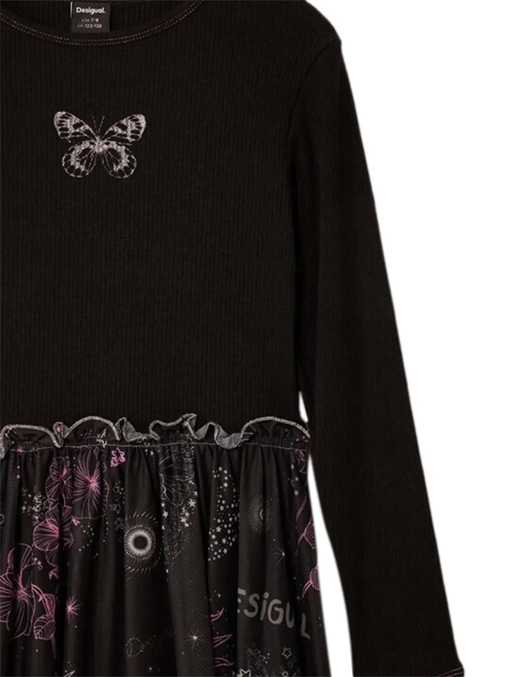 Desigual Jurk met ruches en vlinder Zwart