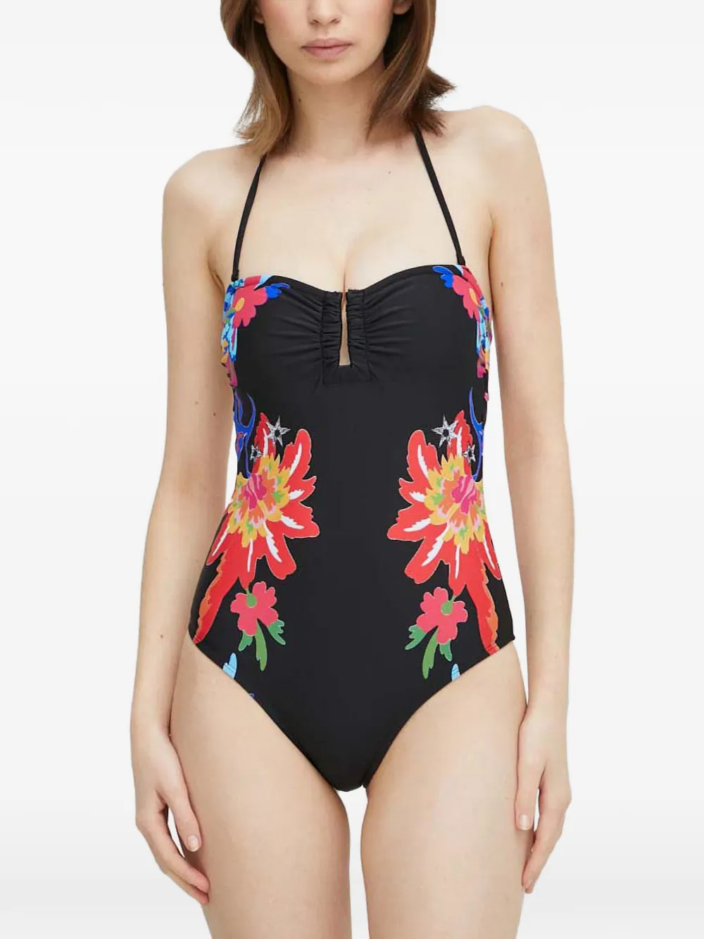 Desigual floral-print swimsuit - Schwarz
