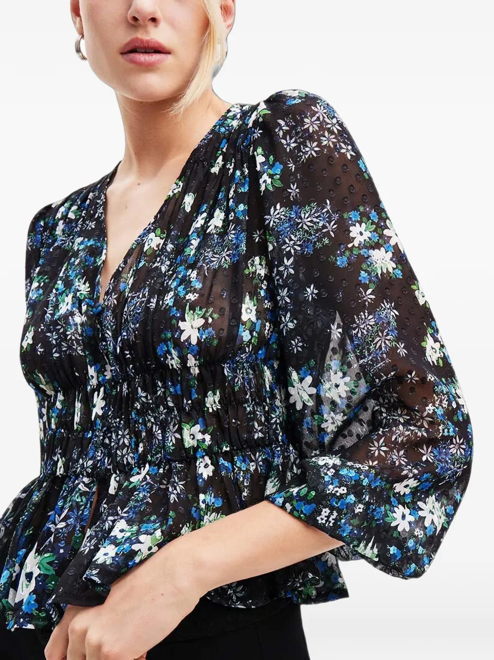Desigual Floral Plumetis blouse Zwart