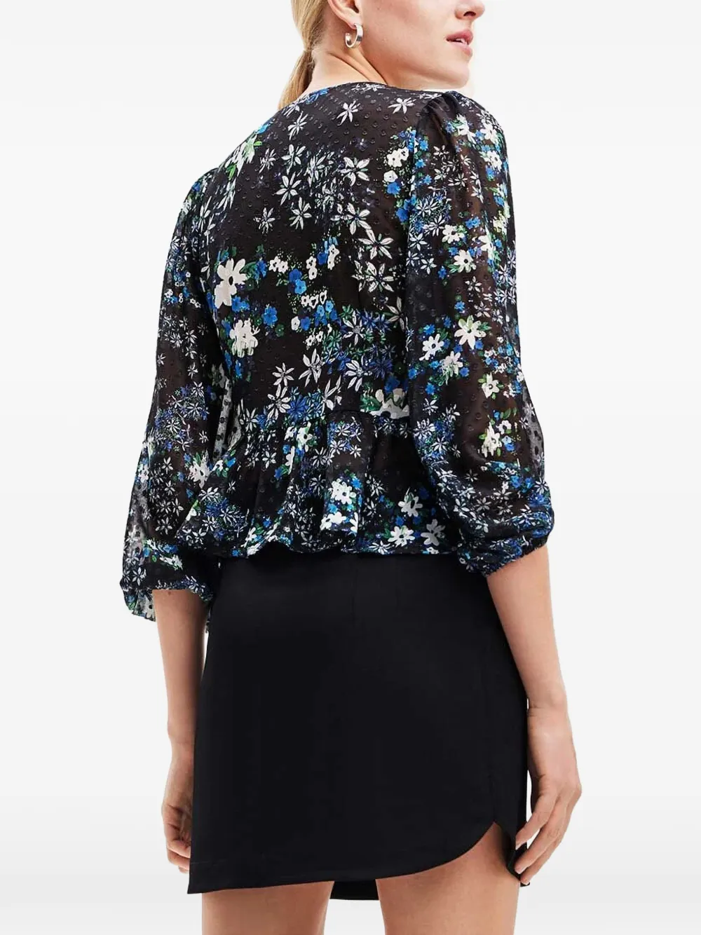 Desigual Floral Plumetis blouse Zwart