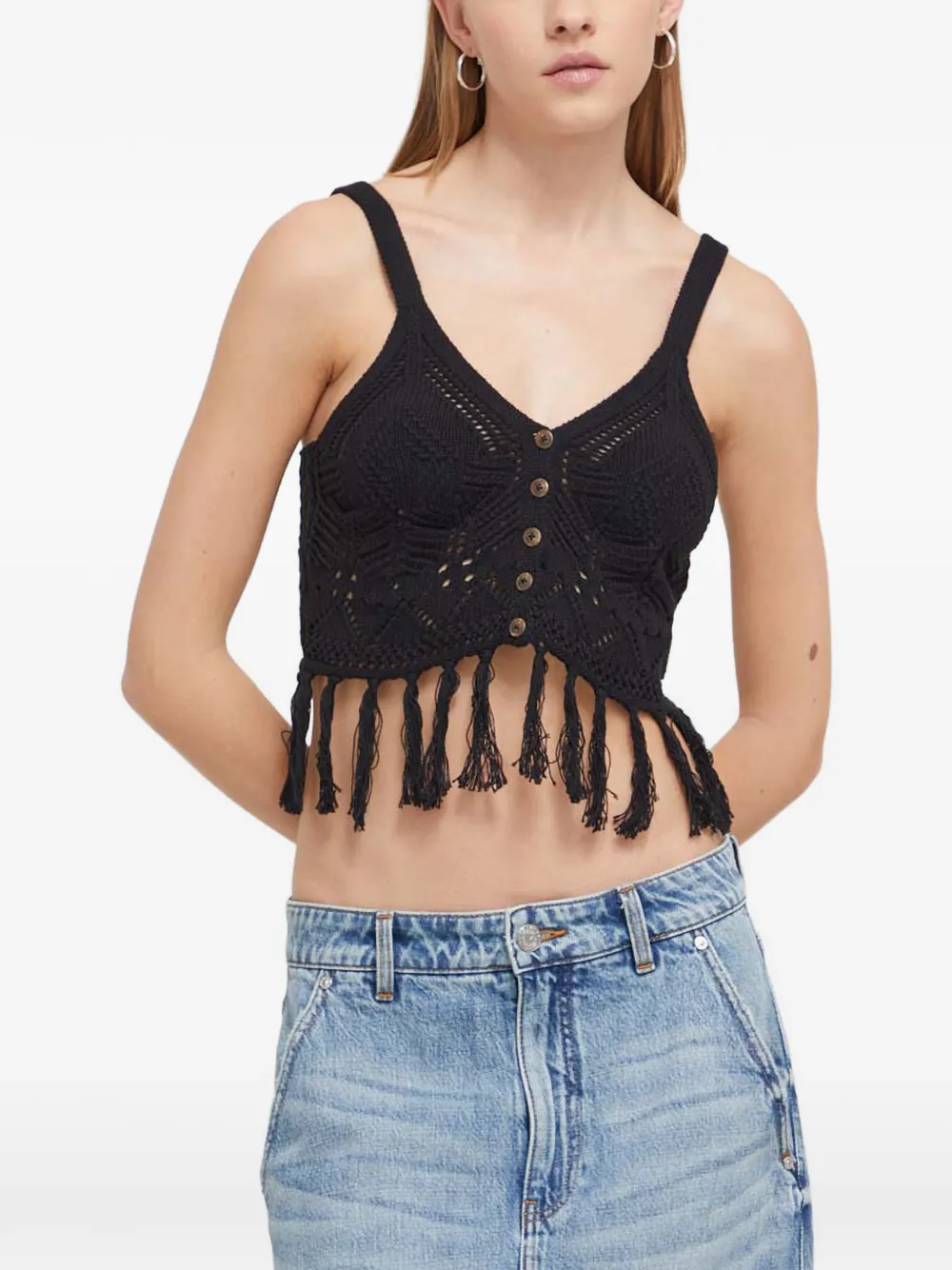 Desigual haut en crochet à franges - Noir