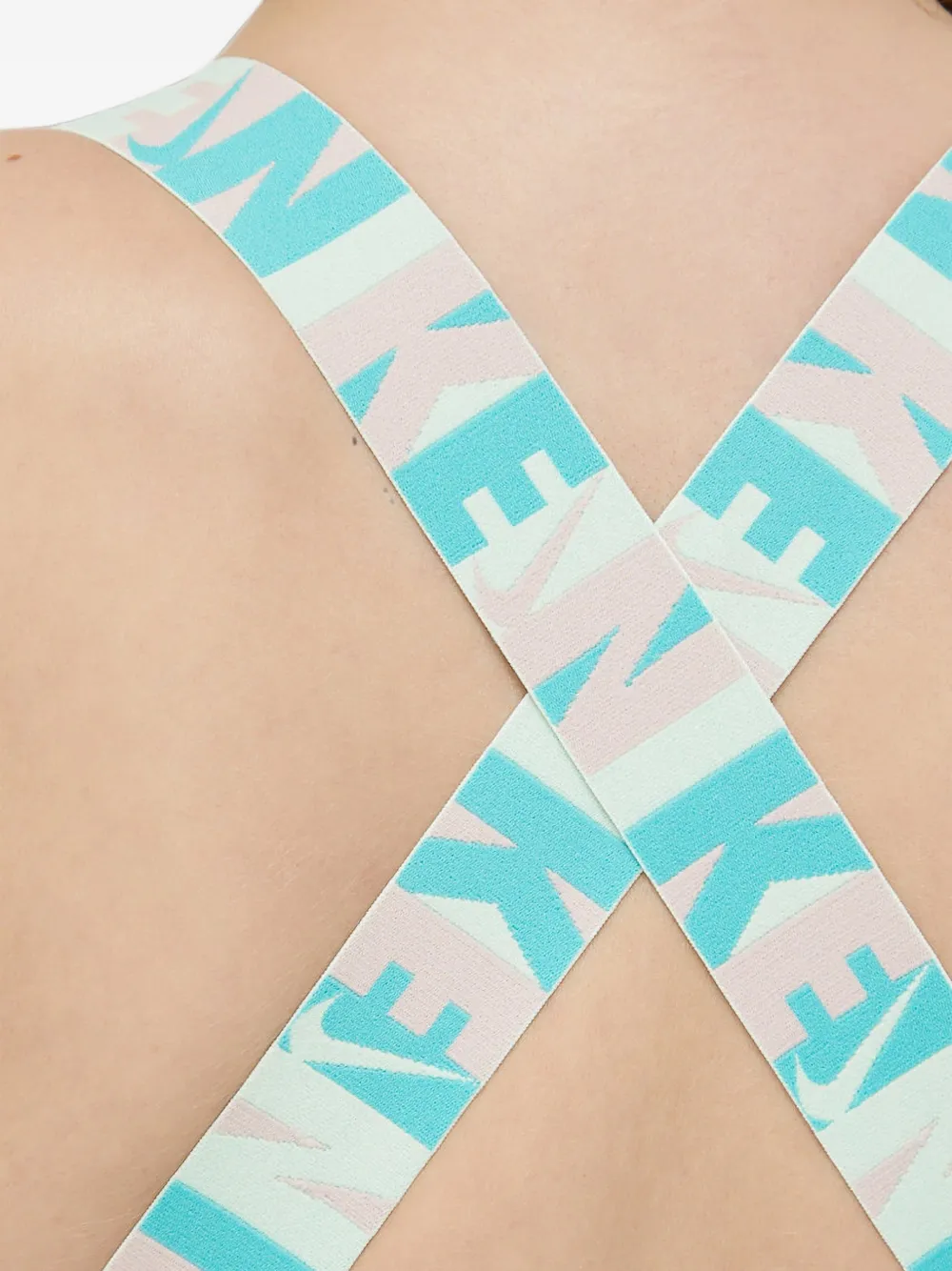 Nike logo-print crossover swimsuit Blauw