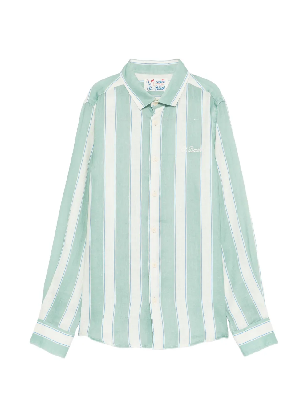 MC2 Saint Barth Kids Agnes vertical-stripe embroidered-logo shirt - Verde