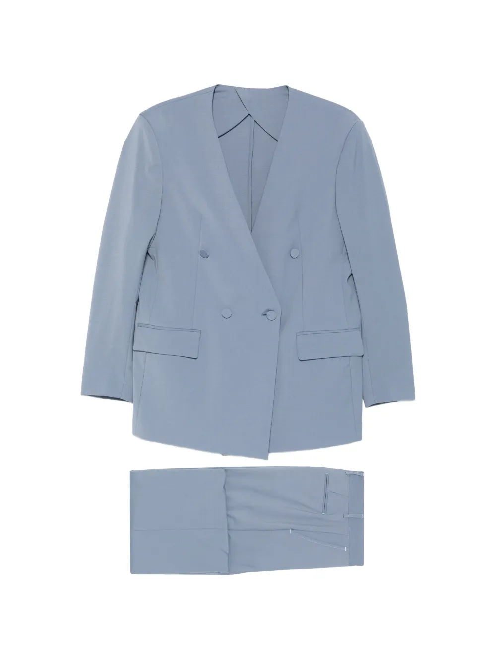 MARSEM double-breasted collarless suit - Blu