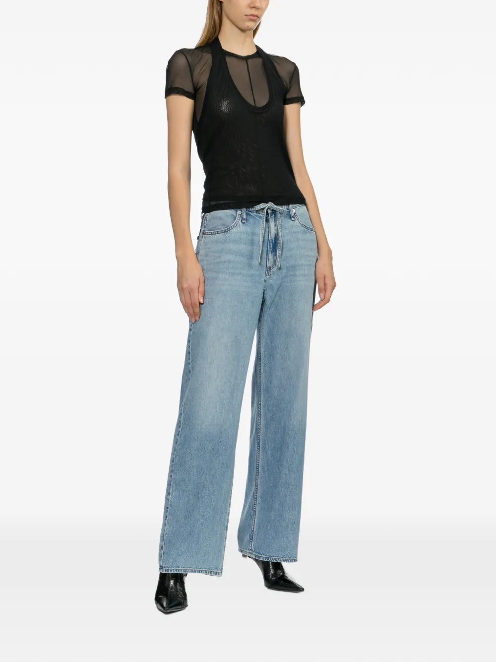 Helmut Lang Fine Mesh Layered Tee In Green