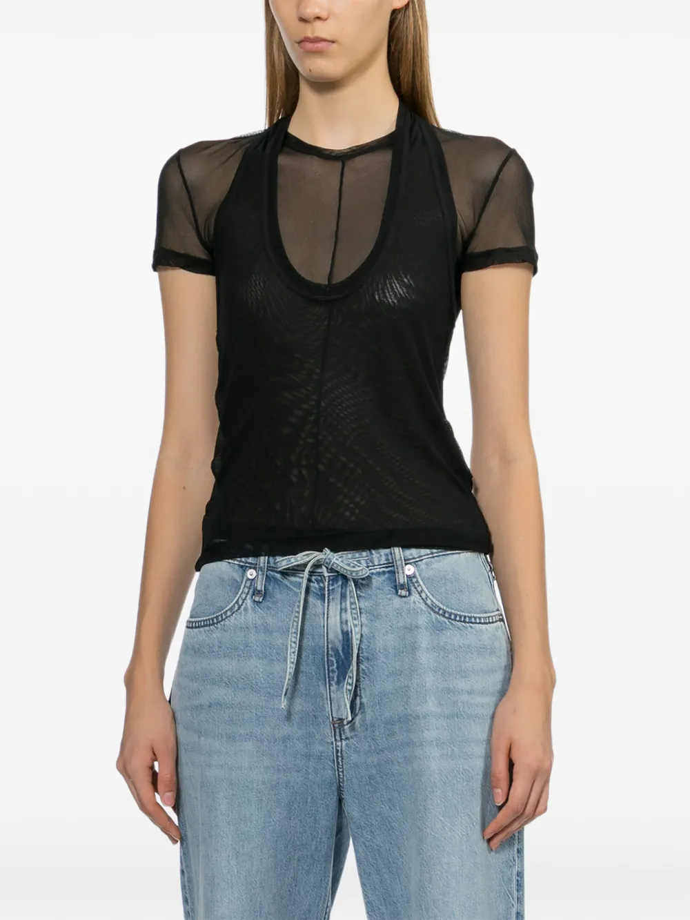 Helmut Lang Fine Mesh Layered Tee In Green