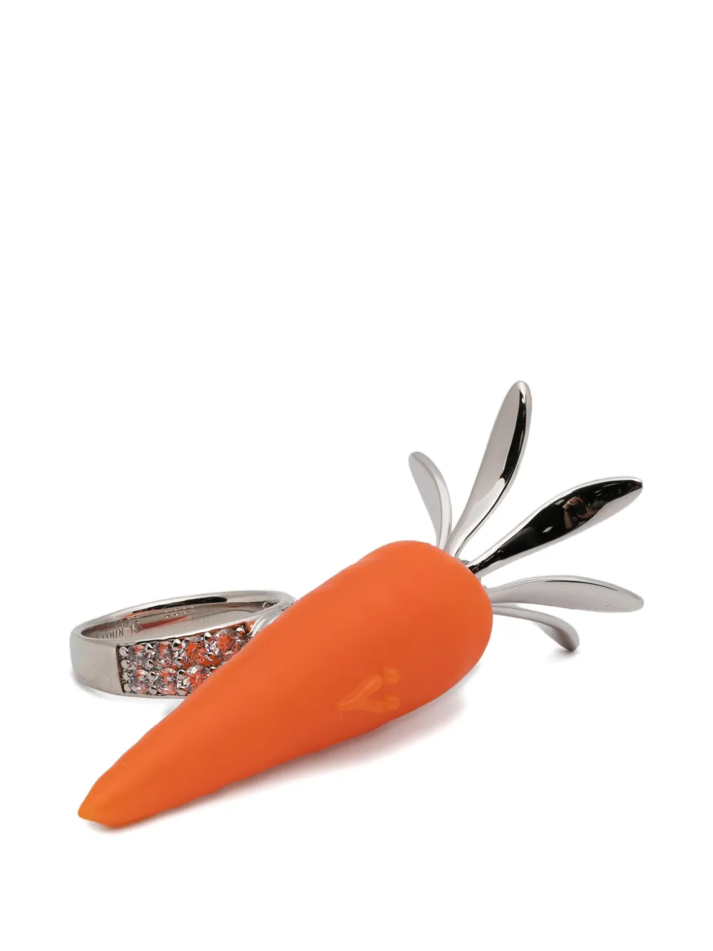 YVMIN carrot-motif crystal-embellished ring - Argento