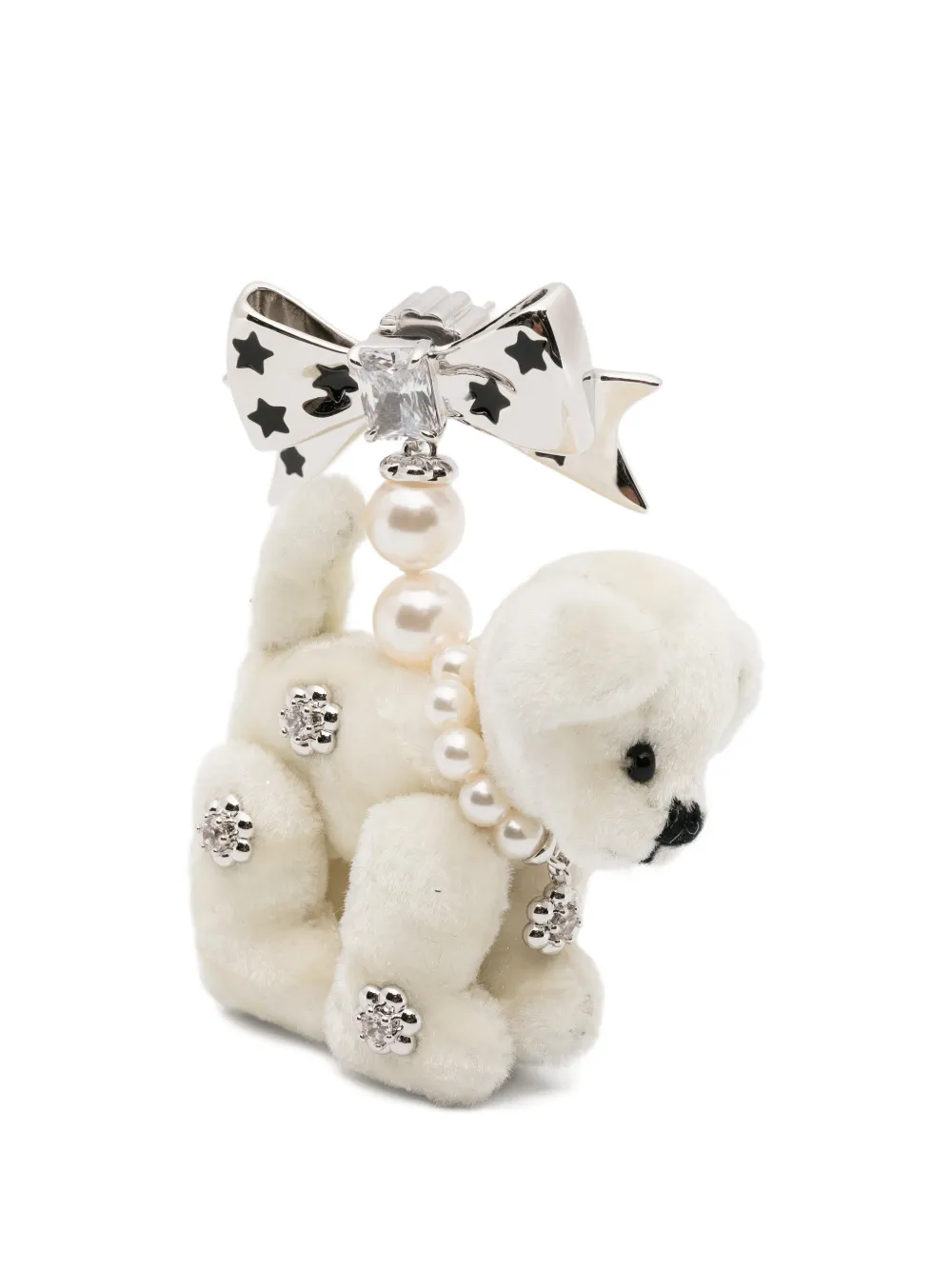 YVMIN bow-detail puppy-motif earring - Argento