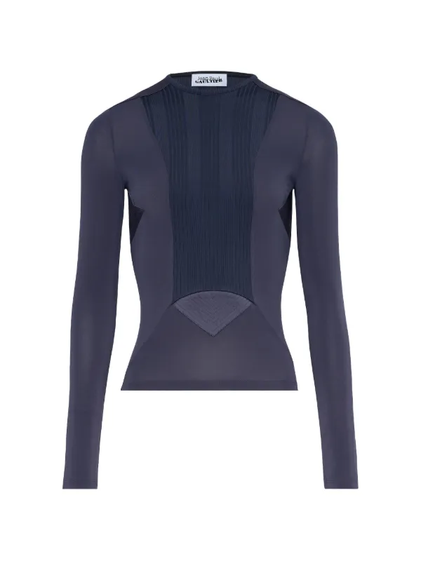 Jean Paul Gaultier Cutout Ribbed Top in Blue