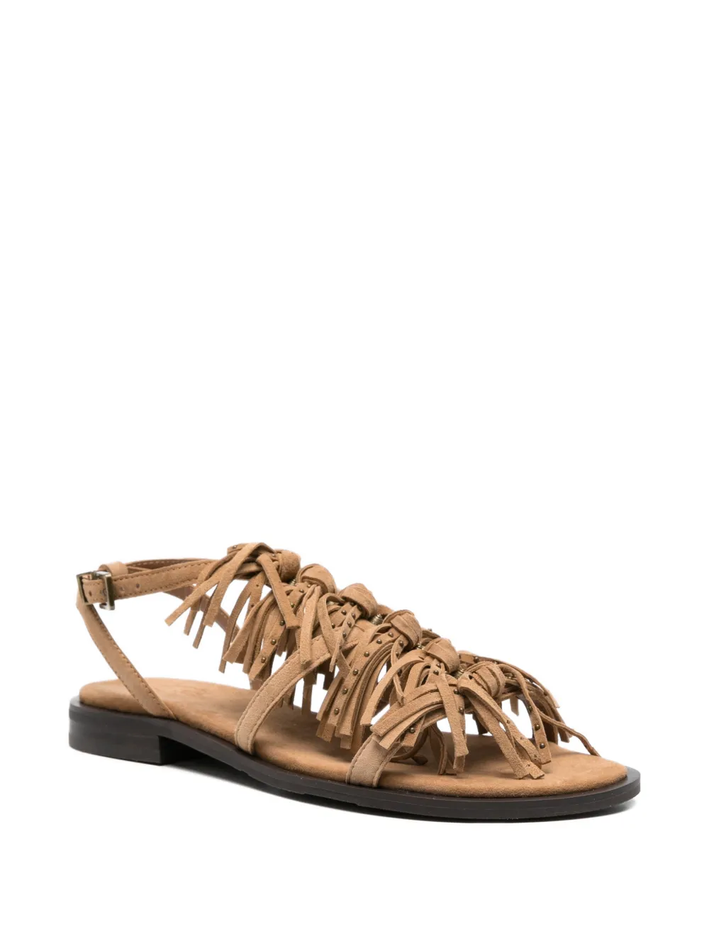 Ash fringe-detailed suede flat sandals Beige