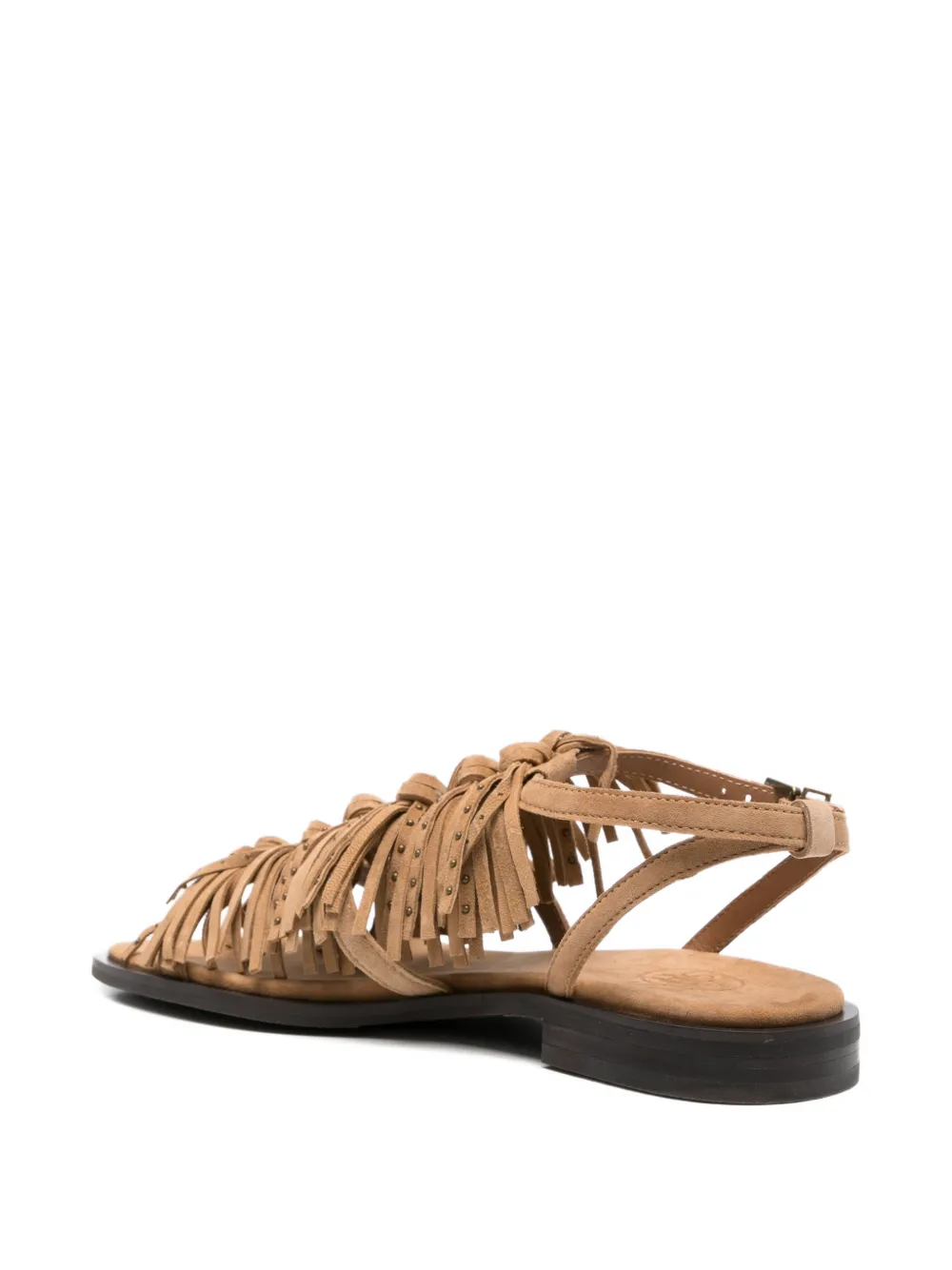 Ash fringe-detailed suede flat sandals Beige