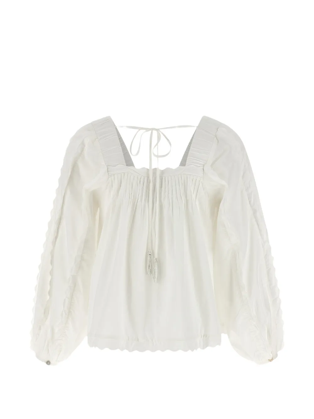  Farm Rio Pleat Long-sleeve Blouse - White 