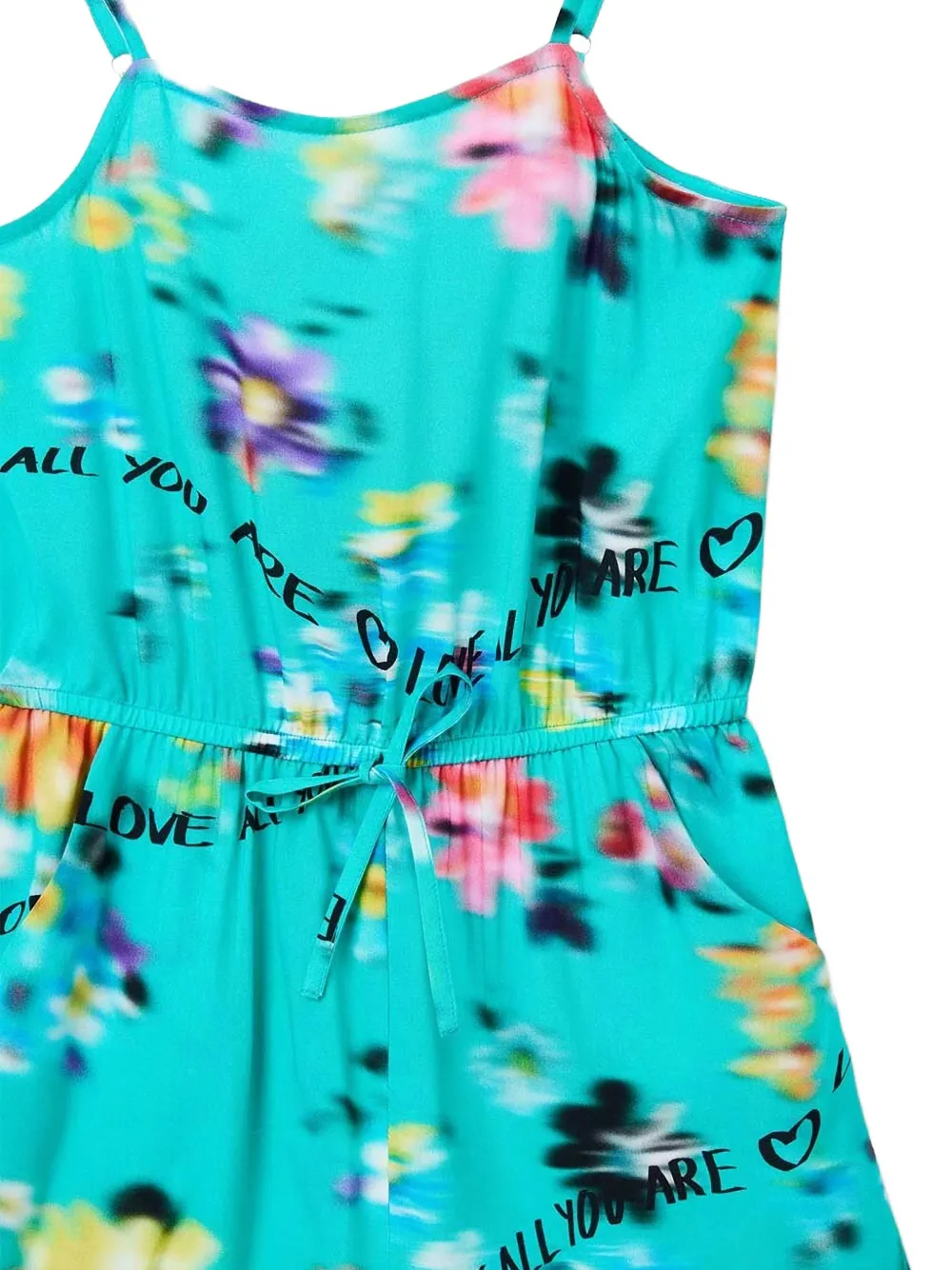 Desigual Playsuit met bloemenprint en tekst Blauw