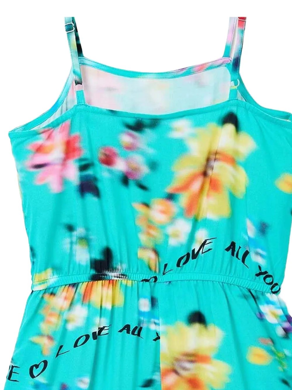Desigual Playsuit met bloemenprint en tekst Blauw