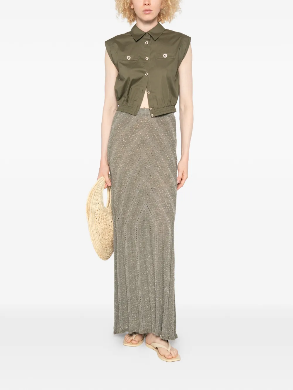 TWINSET Linnen gebreide maxi-rok met lurex Groen