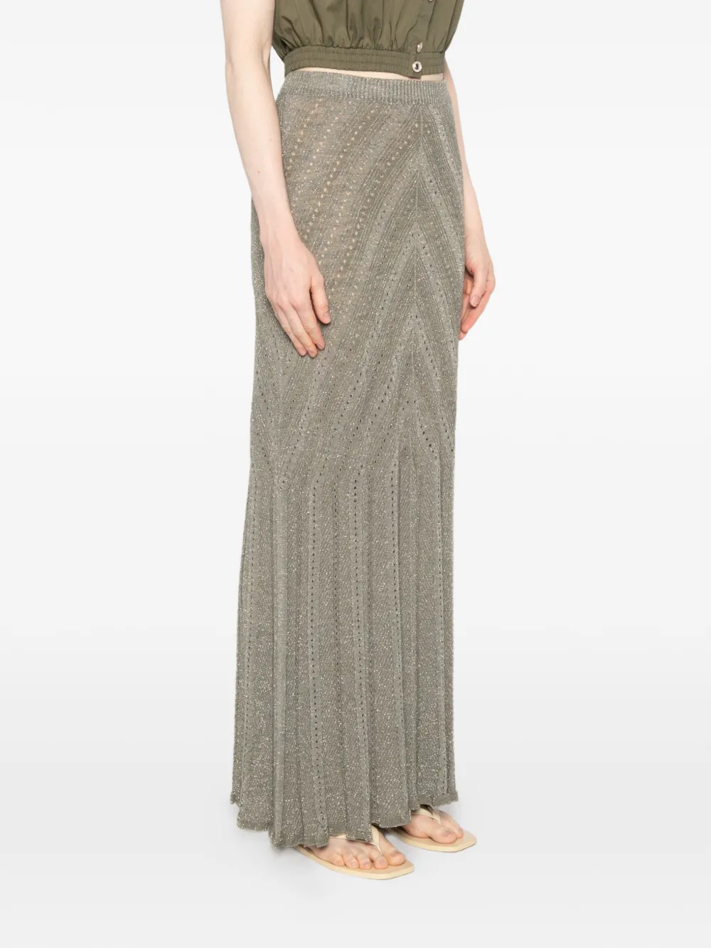 TWINSET Linnen gebreide maxi-rok met lurex Groen