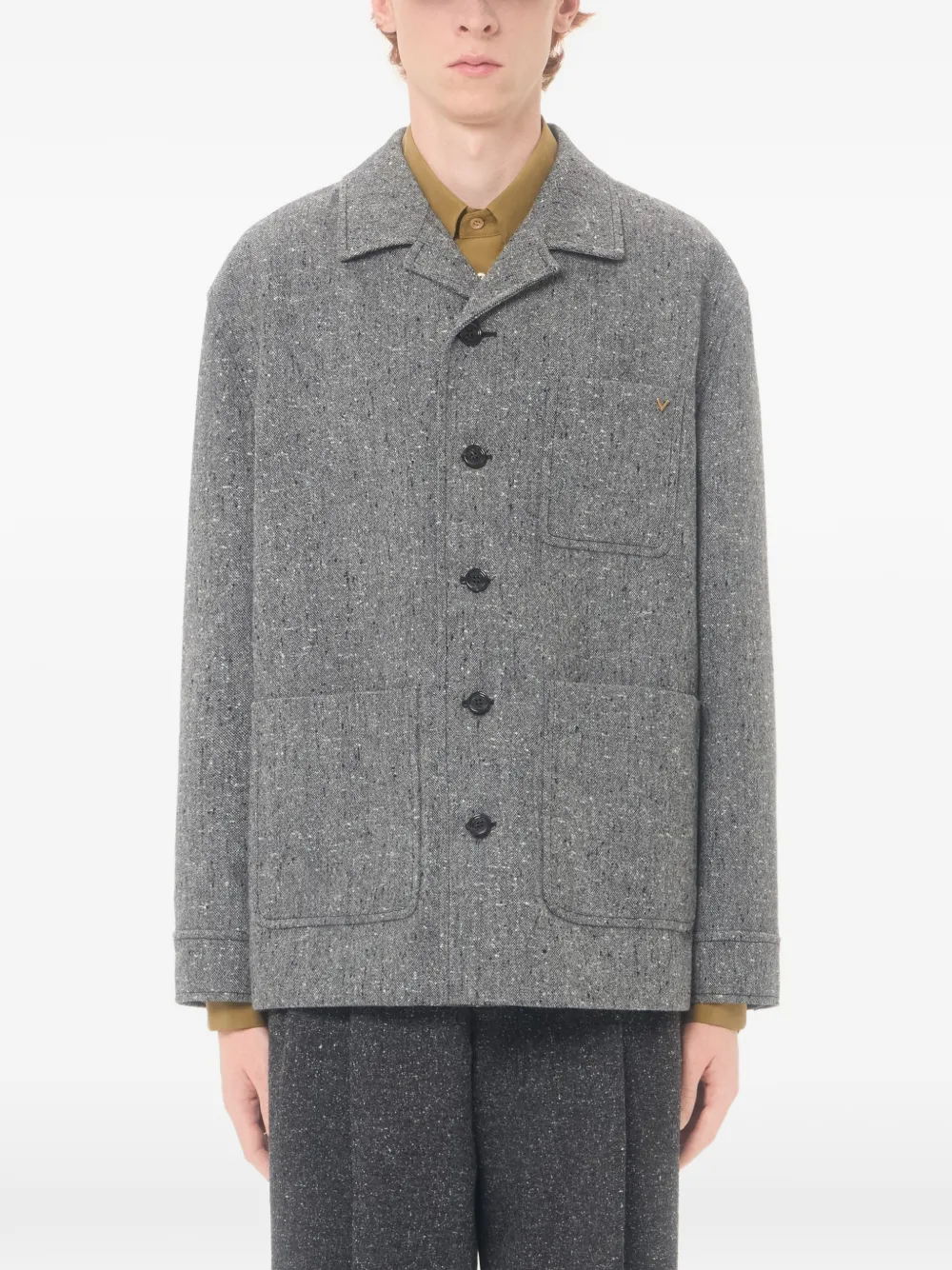 Valentino Garavani Shirtjack van boutonné wol met VGold Grijs