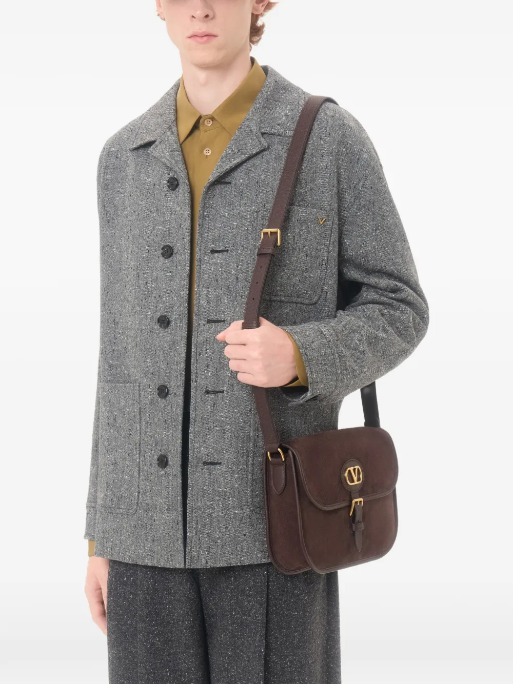 Valentino Garavani Shirtjack van boutonné wol met VGold Grijs