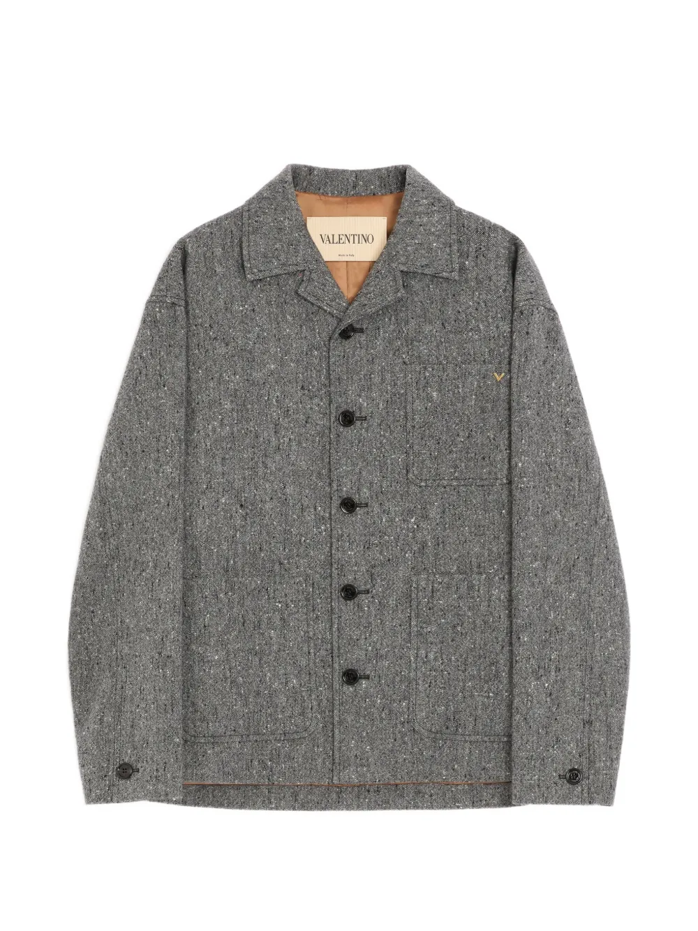 Valentino Garavani Giacca-camicia in lana boutonné con VGold - Grigio
