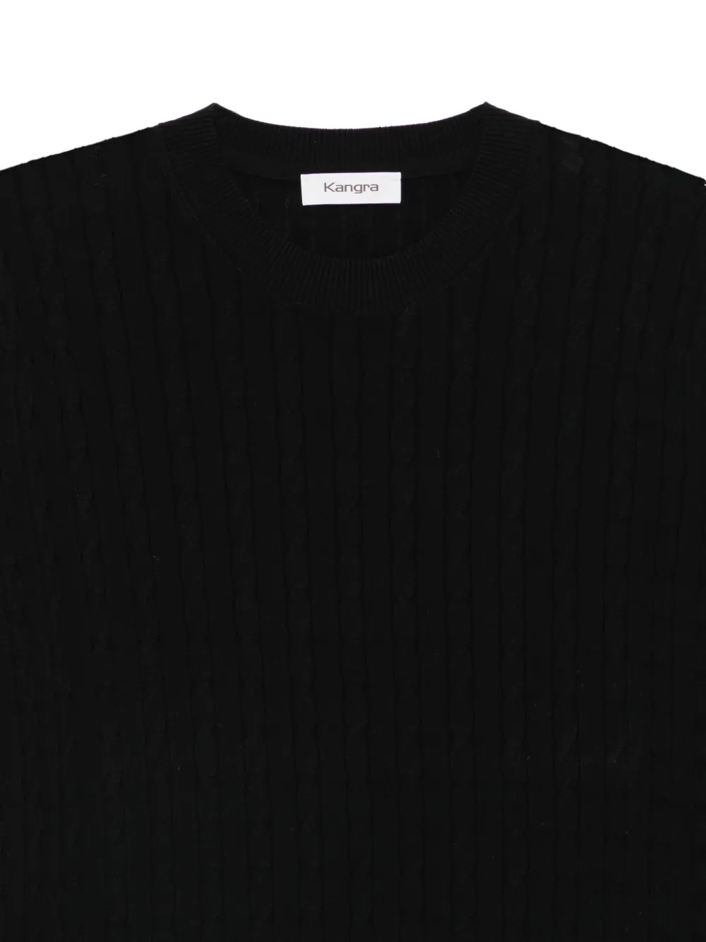 Kangra Kabelgebreid T-shirt met ronde hals Zwart