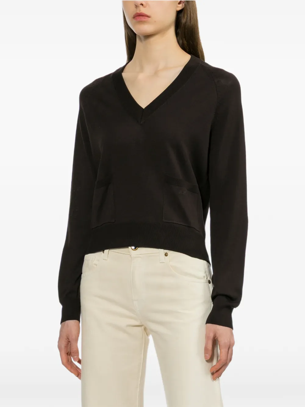  A.p.c. Pull En Coton à Col V - Marron 