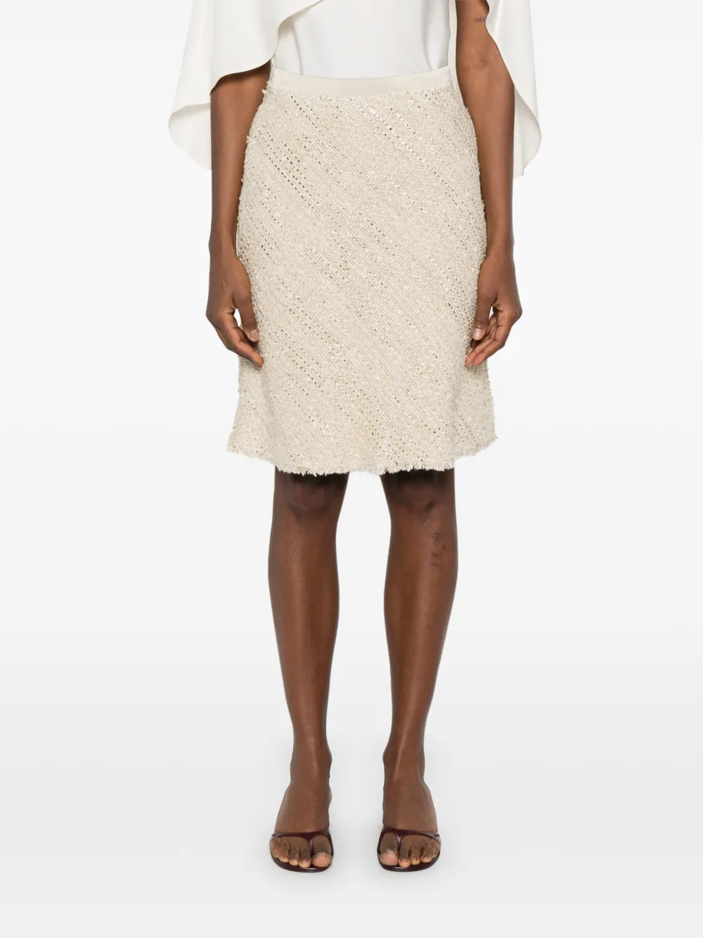 Luisa Cerano Mini-rok met franje zoom Beige