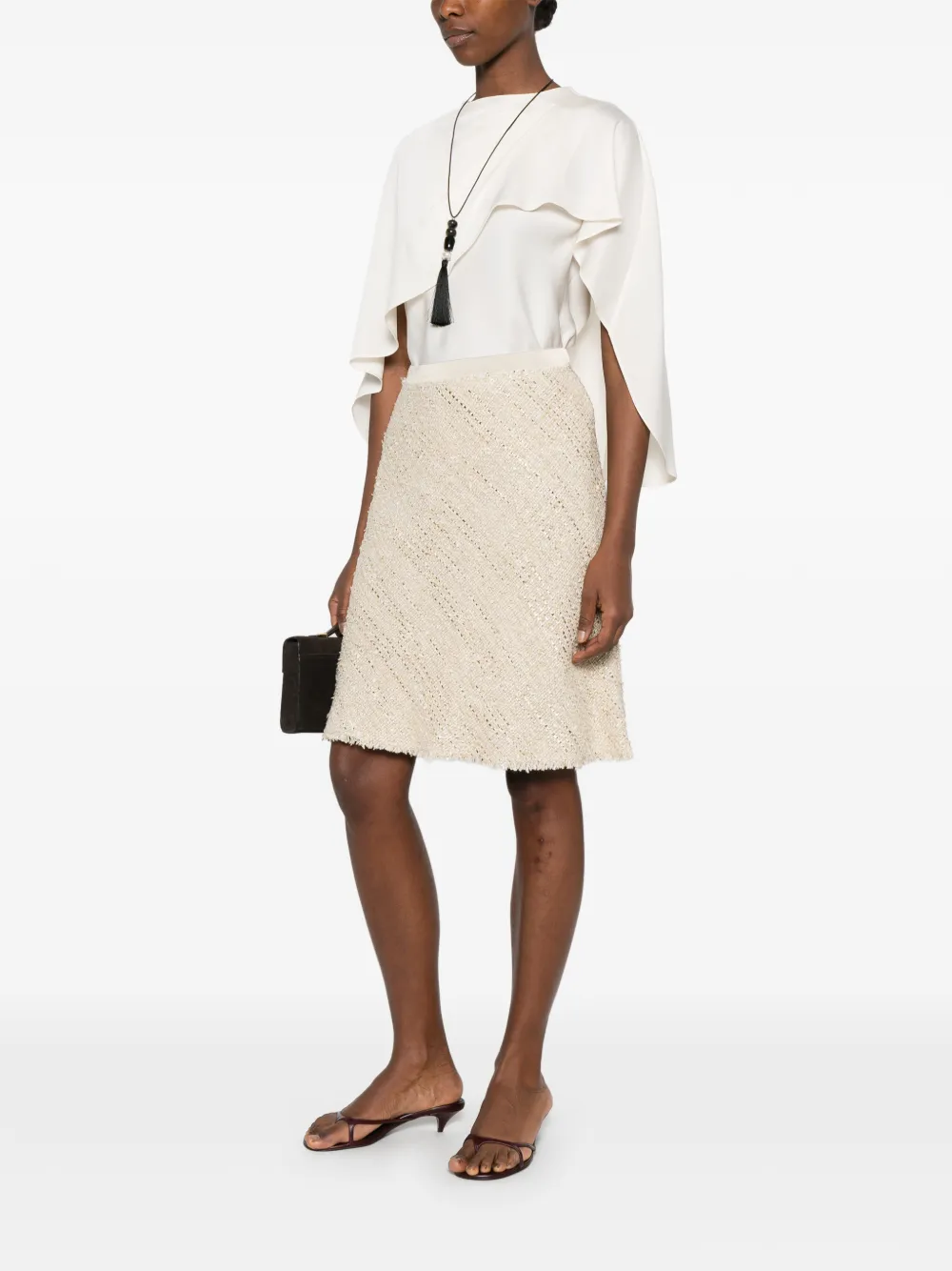 Luisa Cerano Mini-rok met franje zoom Beige