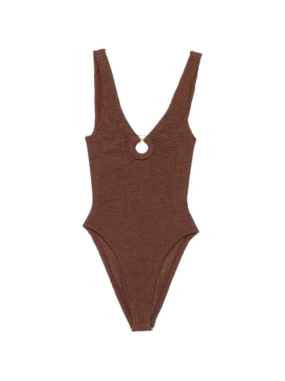 Hunza G crinkle-effect ring-detail swimsuit - Marrone