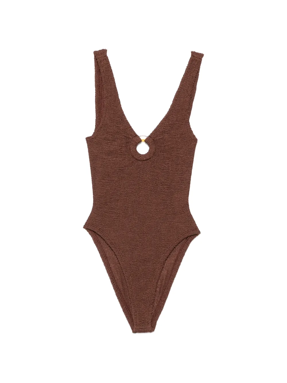 Hunza G crinkle-effect ring-detail swimsuit - Brown