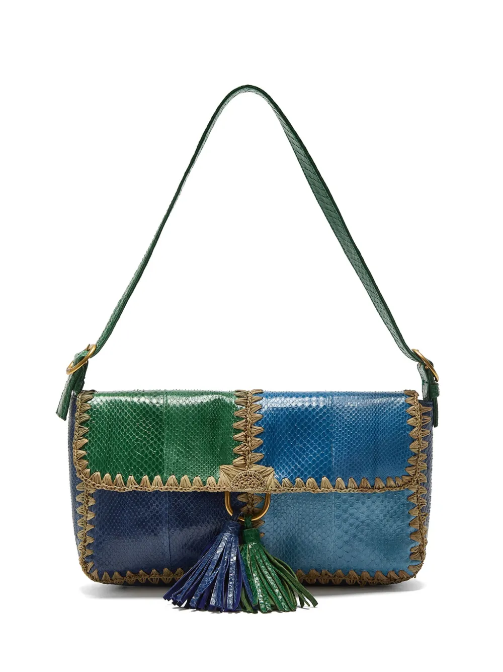 MALIPARMI Borsa a spalla con design patchwork - Blu