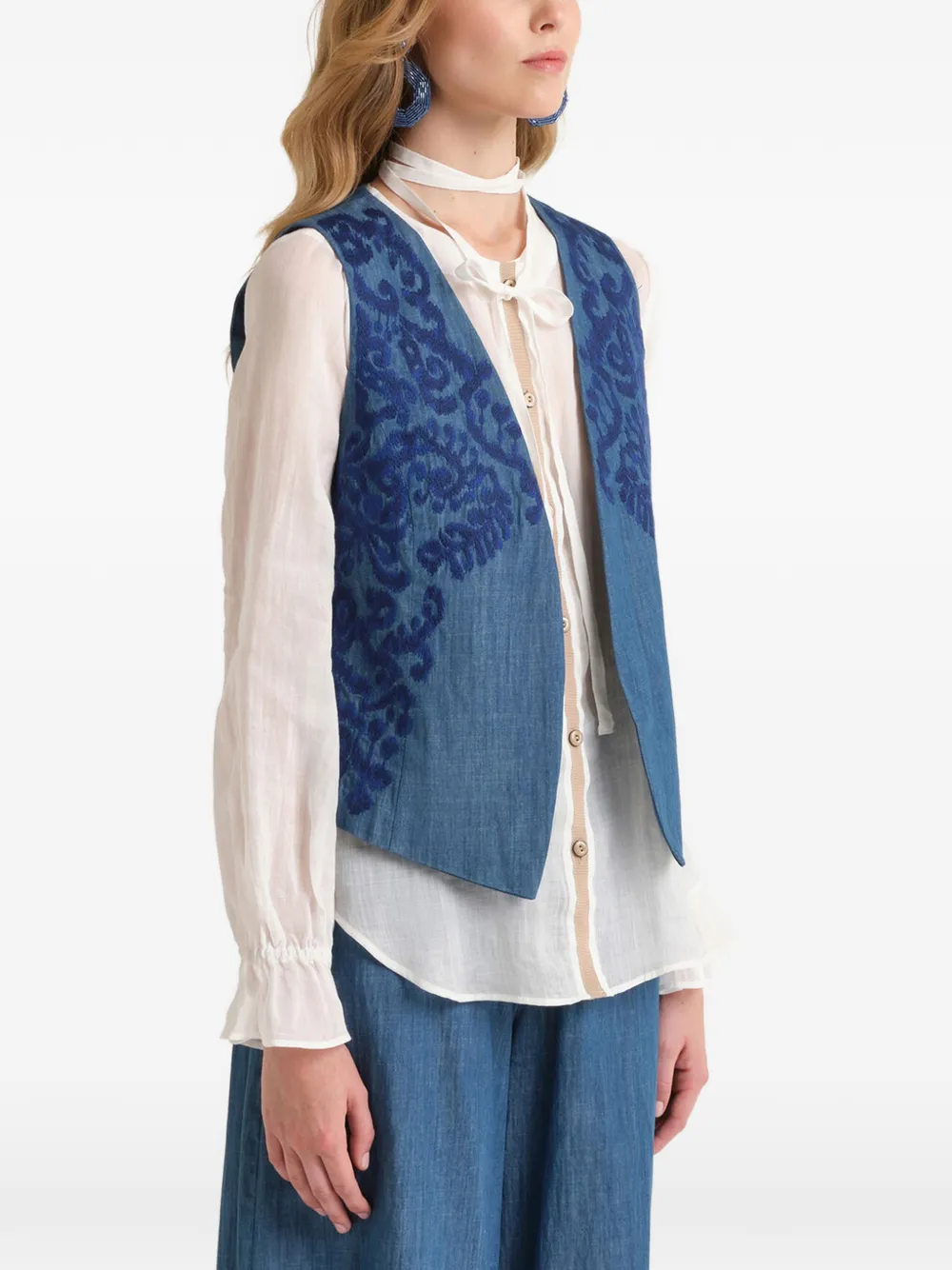  Maliparmi Ikat On Chambray Vest - Blue 