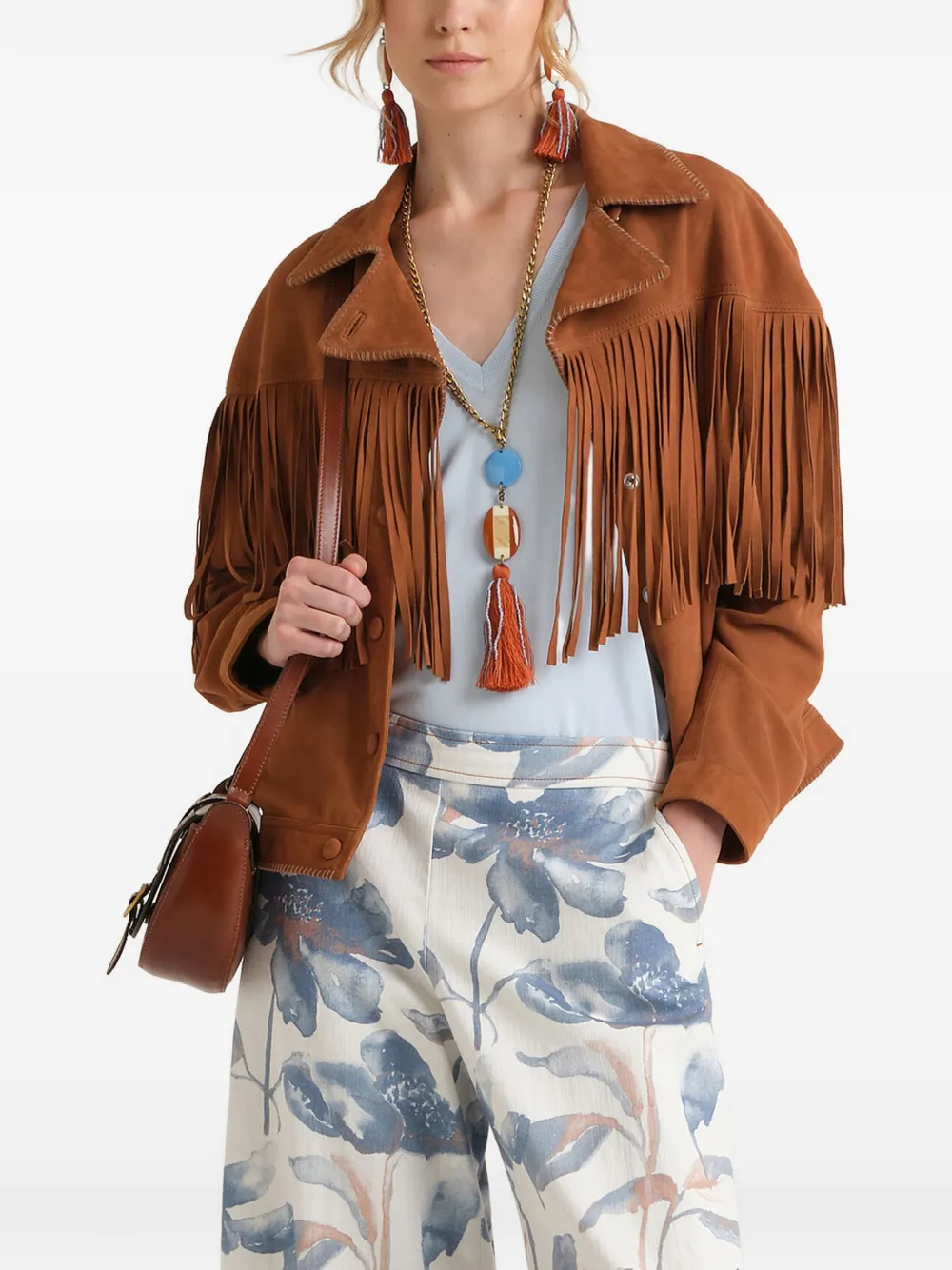  Maliparmi Fringed Biker Jacket - Brown 