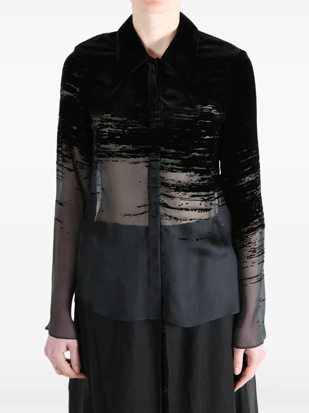  Grace Ling Glitch-patterned Long-sleeved Top - Black 