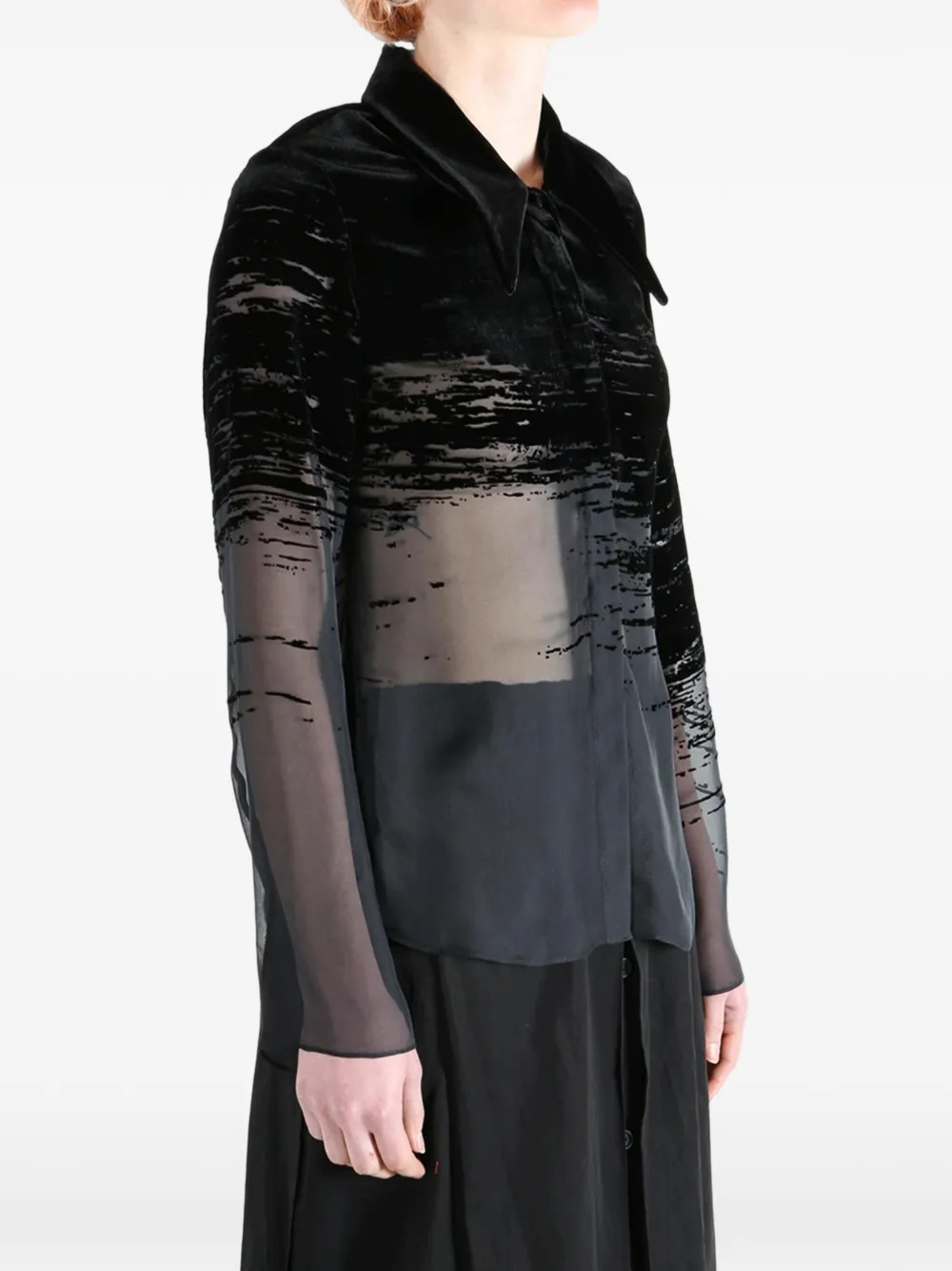  Grace Ling Glitch-patterned Long-sleeved Top - Black 