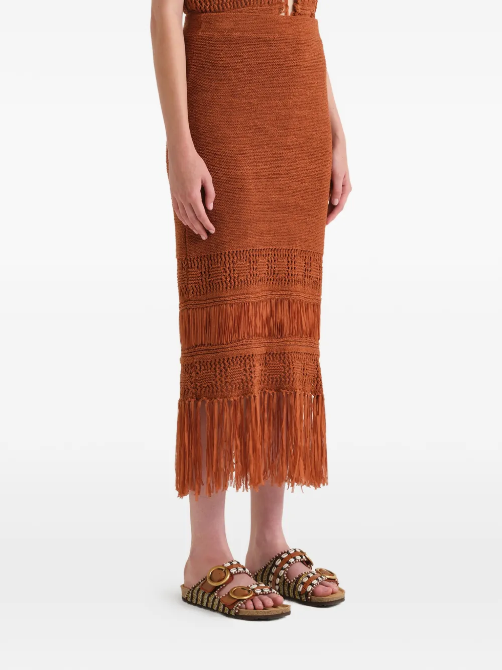  Maliparmi Fringed Midi Skirt - Brown 