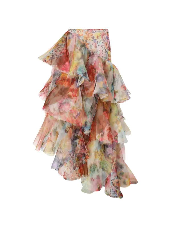 Zimmermann Luna Fanned Maxi Skirt in Pink
