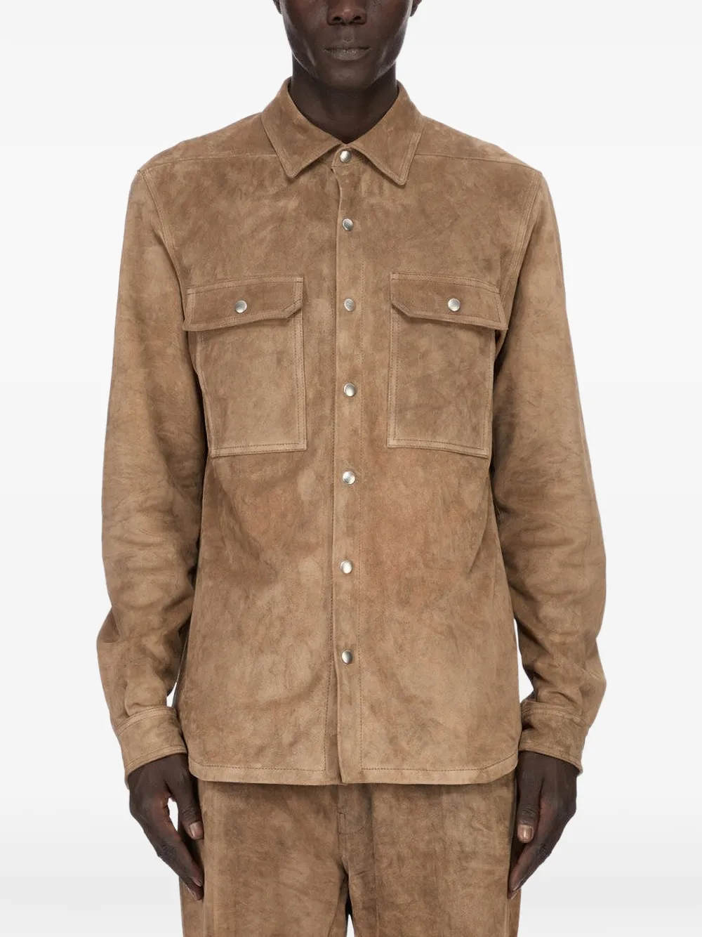 Rick Owens Leren shirtjack Bruin