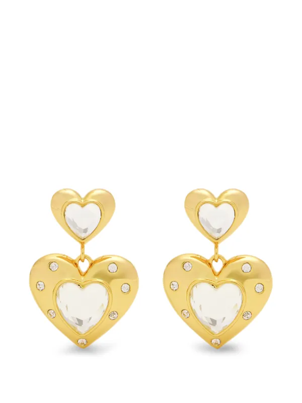 Self-Portrait Heart Embellished Earrings in Gold
