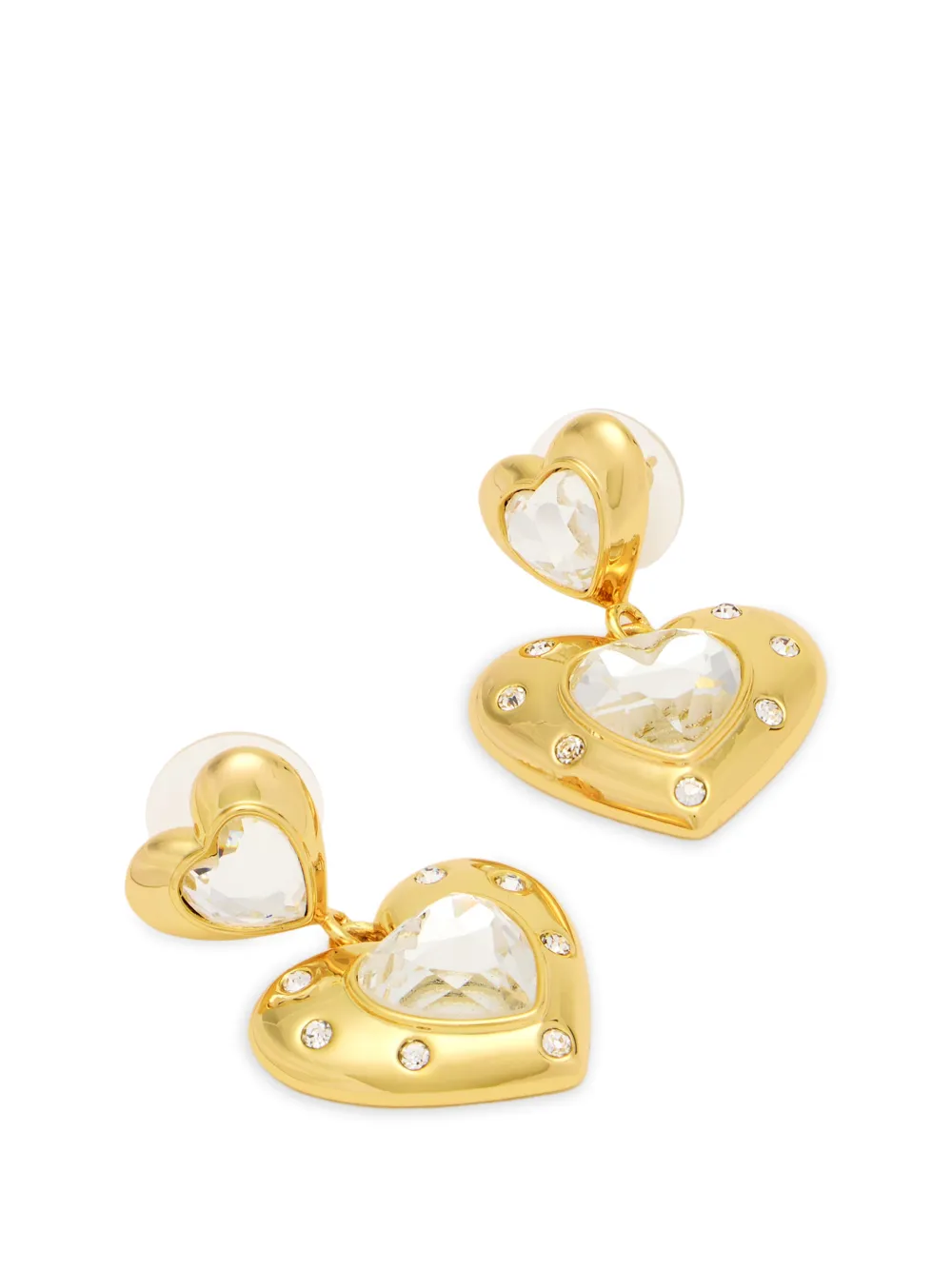 Self-Portrait Heart Embellished Earrings in Gold, view 3