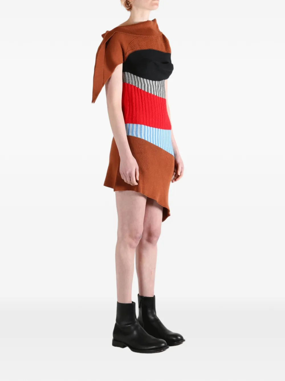 Kiko Kostadinov Asymmetrisch gestreepte midi-jurk Bruin