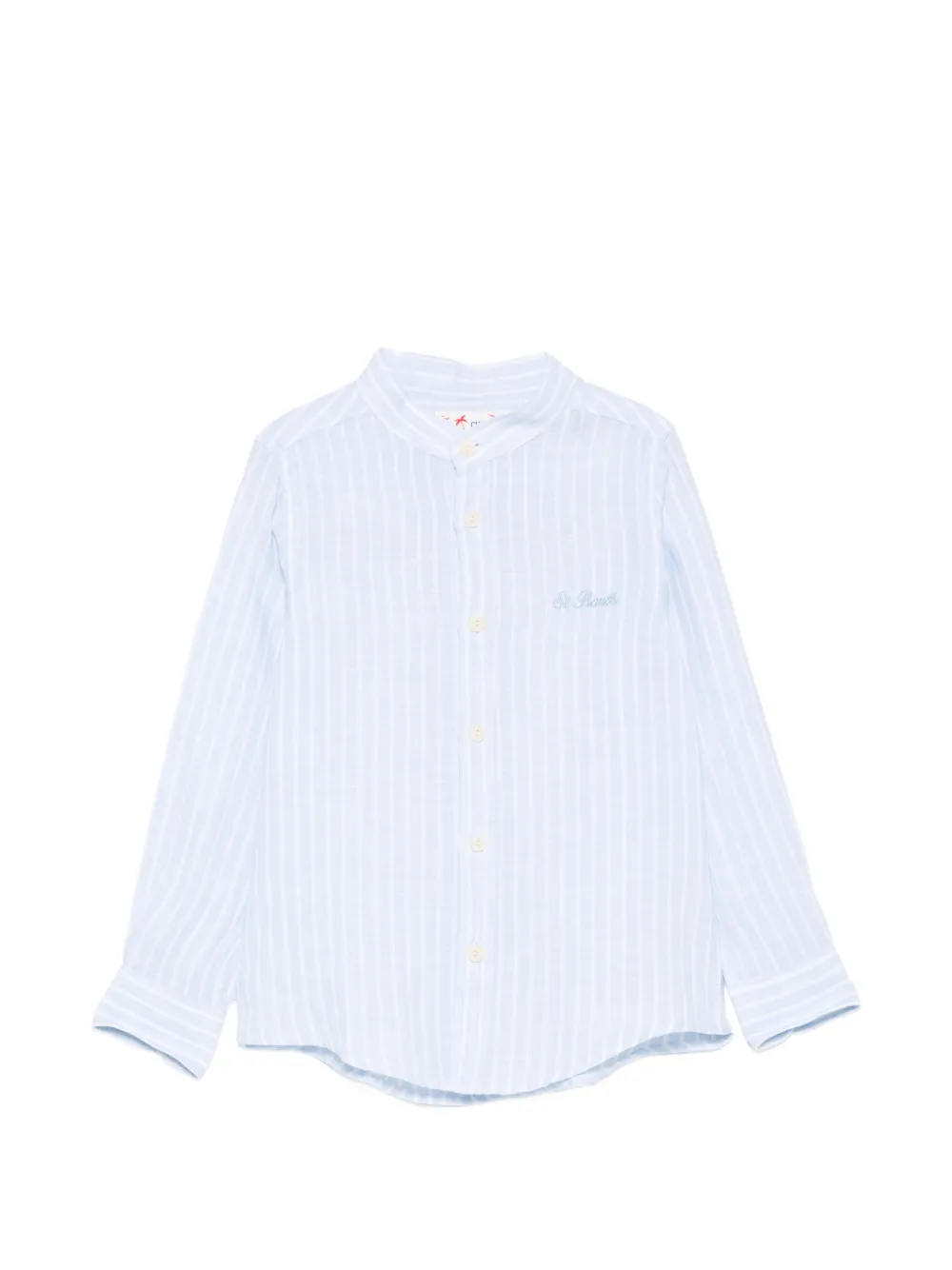 Mc2 Saint Barth Kids' Striped Collarless Shirt In Blue